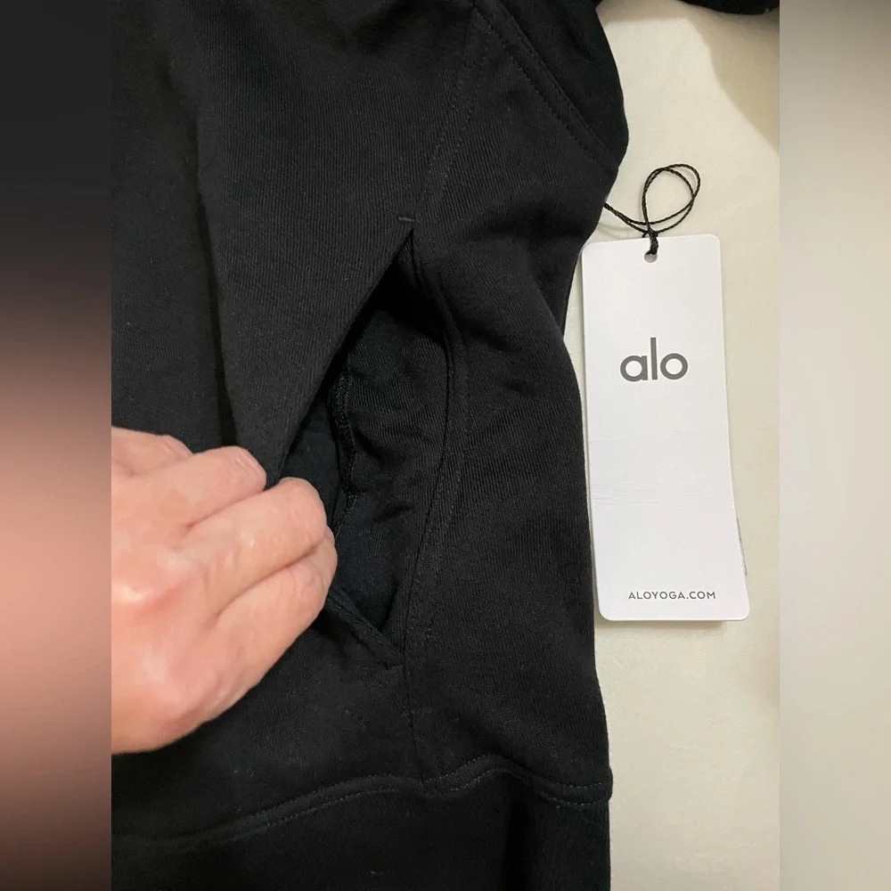 ALO Yoga NWT Hazy Mock Neck Pullover Black Cowl Neck Sweater Size S